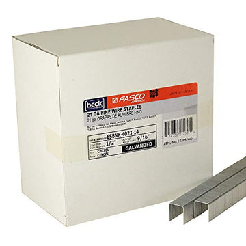 9/16" Fine Wire Staple by Fasco – 0.5" x 0.5625", Alloy Steel, silver, Model ESBNK4023-14