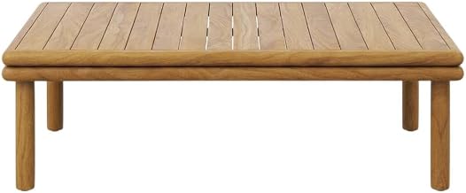 Brown Outdoor Patio Teak Wood Coffee Table, Solid Construction, Weather-Resistant Finish, Stylish Design for Garden, Deck, and Patio Use