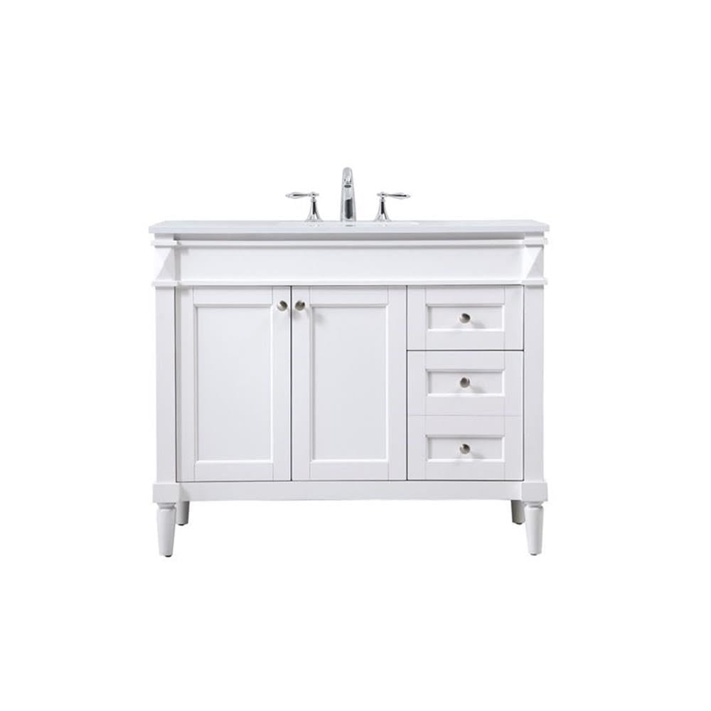 42 in. Bennett Single Bathroom Vanity by Elegant Decor – 42"Lx21"Wx35"H, Wood, White, Model VF31842WH