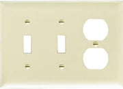Legrand Pass & Seymour SP28IU Plastic Wall Plate, 3 Gang, Combination Two Toggle Switches and One Duplex Receptacle Outlet, Ivory (1 Count), Three Gang