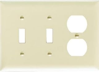 Legrand Pass & Seymour SP28IU Plastic Wall Plate, 3 Gang, Combination Two Toggle Switches and One Duplex Receptacle Outlet, Ivory (1 Count), Three Gang