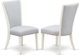 Furnifact Linen Fabric-Upholstered Parsons Dining Chairs Set of 2, Nail Head Upholstered Dining Chairs for Kitchen and Dining Room, Grey