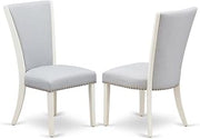 Furnifact Linen Fabric-Upholstered Parsons Dining Chairs Set of 2, Nail Head Upholstered Dining Chairs for Kitchen and Dining Room, Grey