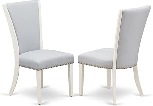 Furnifact Linen Fabric-Upholstered Parsons Dining Chairs Set of 2, Nail Head Upholstered Dining Chairs for Kitchen and Dining Room, Grey