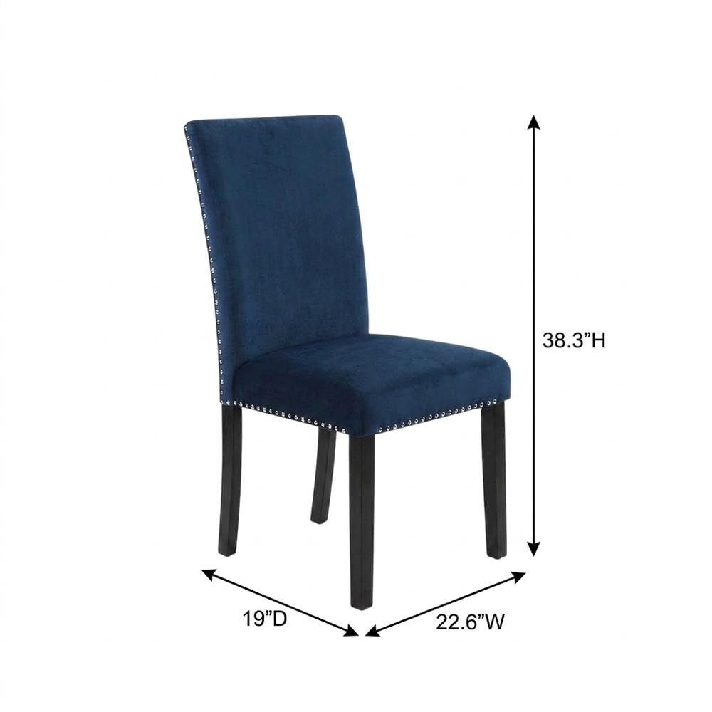 Velvet-Upholstered Dining Chairs with Nailhead Trim by Furnifact – Wood, Blue, Pack of 2