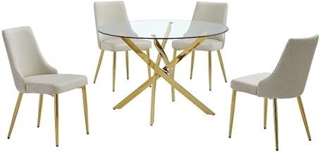 Round Clear Glass Dining Table with Velvet Side Chairs
