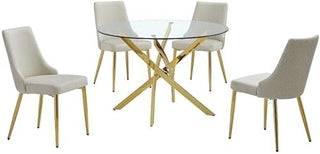 Round Clear Glass Dining Table with Velvet Side Chairs