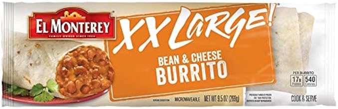 El Monterey XX Large Bean and Cheese Burrito, 9.5 Ounce -- 12 per case.