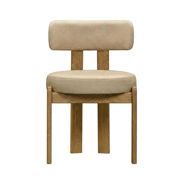 Faux Leather Dining Chair with Oak Legs by Starlight Canyon Home – 20 x 22 x 31 inches, Faux Leather, Beige
