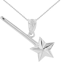 Fine 14k White Gold Magic Fairy Wand Pendant Necklace, 18"