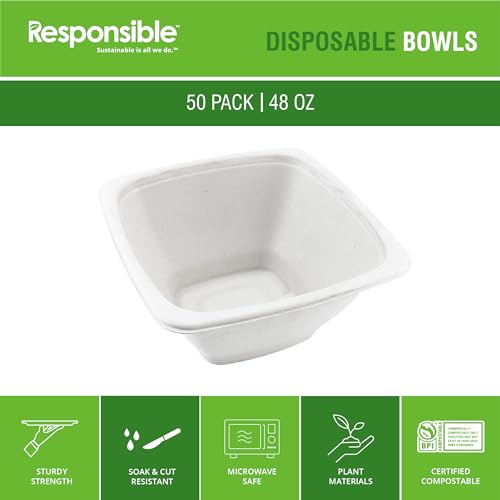 Responsible Products 48 oz (50 Count) / Classic White / Casual Bowls