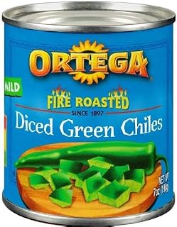 Ortega Canned Green Chiles, Fire Roasted Diced, 7oz Can (Pack of 4) (Select Size Below) (Fire Roasted Diced Green Chiles 7oz Can)