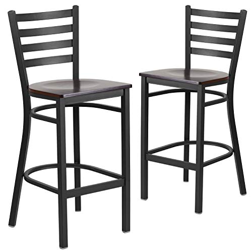 Flash Furniture Walnut Wood Seat/Black Metal Frame / Set of 2 / Traditional Barstools