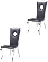 Furnifact PU Leather-Upholstered Side Chair with Stainless Steel Legs, Armless Upholstered Dining Chairs for Kitchen or Living Room, Synthetic Leather & Stainless Steel, Set of 2