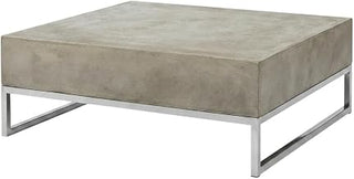 Furnifact Gray Concrete Coffee Table Indoor/Outdoor, 11.42-Inch High, Durable Acrylic Finish, INOX 201 Hardware, Stable Surface, Stylish Living Space