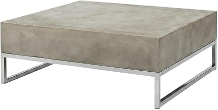 Furnifact Gray Concrete Coffee Table Indoor/Outdoor, 11.42-Inch High, Durable Acrylic Finish, INOX 201 Hardware, Stable Surface, Stylish Living Space