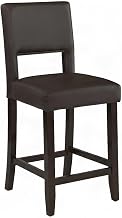 Furnifact Solid Wood Counter Stool with Open-Back Cutout and PVC Padded Seat, Kitchen Island Stools Bar Chairs Wooden Counter Stools with Backs, Brown