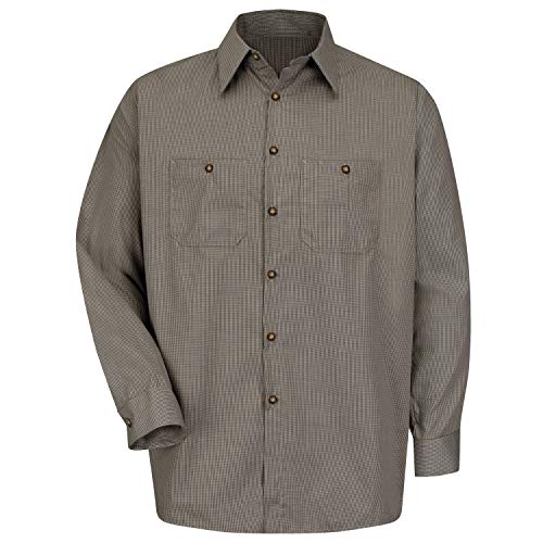 Red Kap X-Large Tall / Khaki/Black Check / Micro-check Uniform Shirt, Regular Fit, Long Sleeve Tops