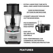 Waring 4Q Food Processor | Dicing Kit & Feed Chute / 4 Quart / Clear Commercial Mixers
