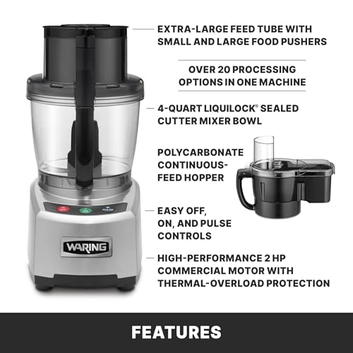 Waring 4Q Food Processor | Dicing Kit & Feed Chute / 4 Quart / Clear Commercial Mixers