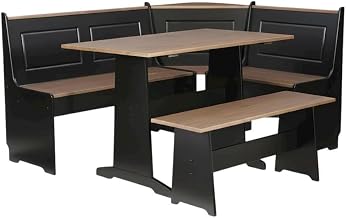 Furnifact Black and Pecan Dining Furniture Set with Solid Wood Accents, MDF Framework, Mid Century Modern Cottage Style, Includes Corner Bench and Table