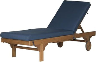 Brown Chaise Lounge Chair with Side Table, Eucalyptus Wood, Foam Cushion, Oil Finish, Silver Hardware, 700 Lb Capacity