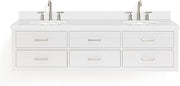 ARIEL Hutton 72-inch Bathroom Vanity with Sink,Solid Wood, 1.5-inch Pure White Quartz Countertop & Backsplash, Double Oval Porcelain Sink, 3 Dovetail Drawers, White