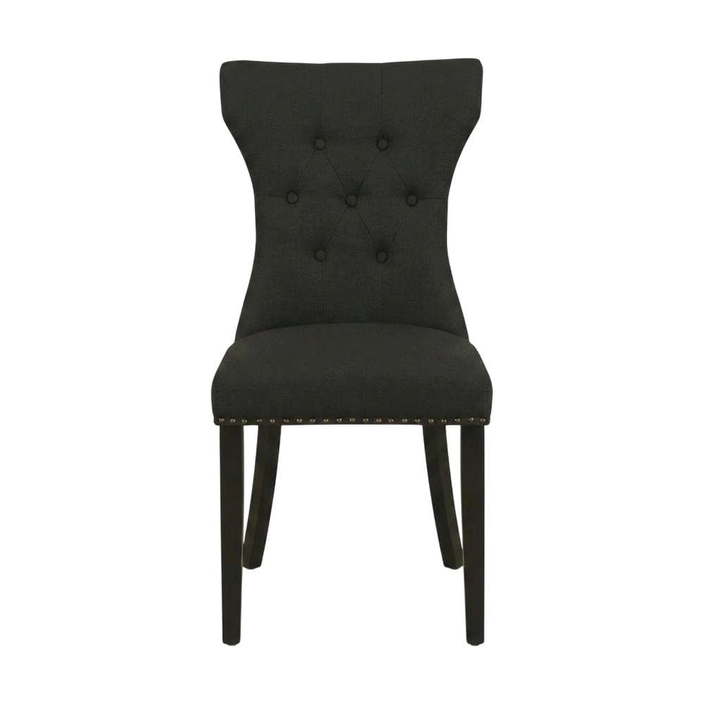Wooden Parsons Dining Chair with Upholstered Seat by Furnifact – Wood, Black, Pack of 2