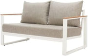 Brown Outdoor Loveseat with Cushions, Compact Patio Sofa Featuring Durable Aluminum Frame and Upholstery for Outdoor Furniture Settings