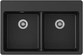 Elkay Quartz Classic ELGAD3322PDBK0 Black Equal Double Bowl Top Mount ADA Sink with Perfect Drain