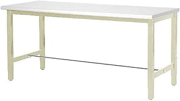 Global Industrial Adjustable Height Production Workbench, 96" W x 30" D | 1-5/8" Thick Plastic Laminate Top with Square Edge, 5000 Lbs Capacity, Tan Assembly Required