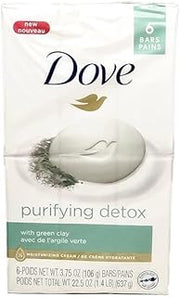 Dove Purifying Detox with Green Clay Bar Soap, 3.75 oz, Pack of 6