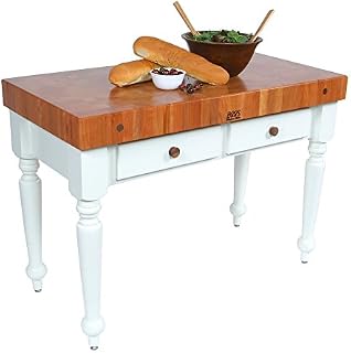 John Boos Cherry Rustica - 4" Thick Cherry End-Grain Butcher Block. 48"W x 24"D. Barn Red Base.