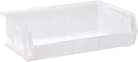 Quantum Storage QUS245 Heavy-Duty Stackable Plastic Storage Bins for Workshop, Warehouse & Garage, Ultra Stack & Hang, 10-7/8" x 16-1/2" x 5", Clear, 6-Pack