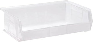 Quantum Storage QUS245 Heavy-Duty Stackable Plastic Storage Bins for Workshop, Warehouse & Garage, Ultra Stack & Hang, 10-7/8" x 16-1/2" x 5", Clear, 6-Pack
