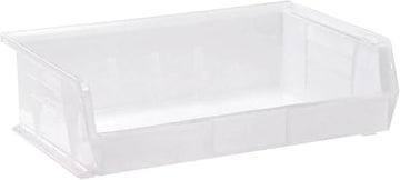 Quantum Storage QUS245 Heavy-Duty Stackable Plastic Storage Bins for Workshop, Warehouse & Garage, Ultra Stack & Hang, 10-7/8" x 16-1/2" x 5", Clear, 6-Pack