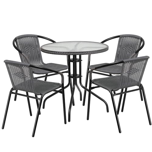 Flash Furniture Clear/Gray / Table + 4 Chair / Round Table + 4 Chairs Bistro Sets