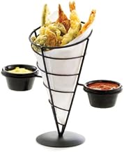 Tablecraft Vertigo Collection Appetizer Cone with Two Ramekins, Black, 9-Inch by 5-Inch