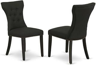 Furnifact Wooden Parsons Dining Chair with Upholstered Seat, Kitchen Dining Room Chair for Dining Table Set, Black, Set of 2