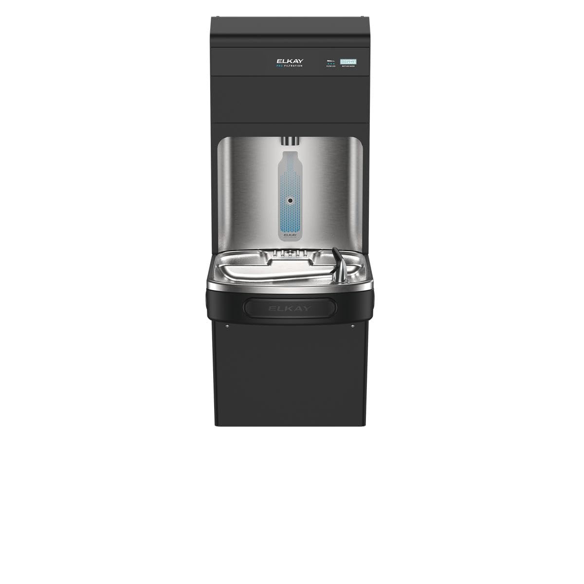 Pro Filtration Bottle Filling Station by Elkay – Twin, 8 gallons, Stainless Steel, Black, Model LZS8WSBPRO-UV