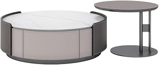Coffee Table Leather Rock Panel Coffee Table and Side Table Set, Round Luxury Living Room Coffee Table for Small Apartments Mesa para Centro De Sala(80x80x30cm)