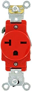 Leviton 20 Amp, 250 Volt, Industrial Heavy Duty Grade, Single Receptacle, Straight Blade, Self Grounding, 5461-R, Red
