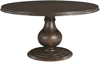 Starlight Canyon Home Solid Mango Wood Round Dining Table with an Intricately Carved Pedestal Base, Seats Six, Large Kitchen Dining Room Table