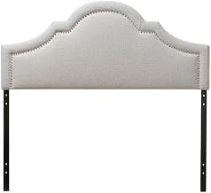 Furnifact Grayish Beige Full Size Headboard Fabric Upholstered, Polyester 100% Material, MDF, LVL Frame, Foam Padding, Contemporary Style, Spot Clean Only