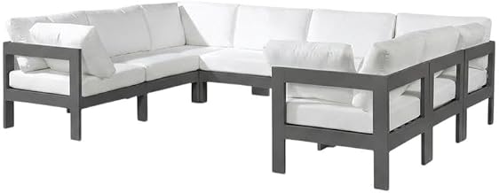 White Fabric Outdoor Patio Modular Sectional, Cushioned, Weather-Resistant, Contemporary Style, Versatile Outdoor Furniture Set