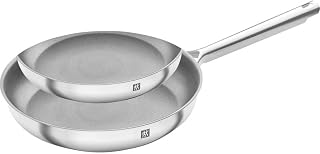 ZWILLING TrueFlow 2-Piece 24cm + 28cm Non-Stick Induction Frying Pan Set, Stainless Steel, Silver/Black
