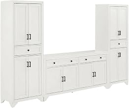 Furnifact Sideboard and Pantry Storage Set in White with Anti-Tip Mechanism, Durable Construction, Spacious Design, Ideal for Kitchen and Dining Rooms