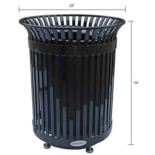 Global Industrial Outdoor Heavy-Duty Slatted Steel Trash Can – 36 Gallon, 34" H, Black