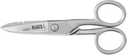 KLEIN TOOLS 2100-9 Stainless Steel Electrician Scissors, Made in USA, 5.25-Inch Free-Fall Handle Snips, Stripping Notches, Non-Slip Serrated Blade