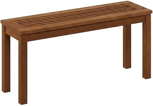 Natural Hardwood Backless Bench, Teak Oil Finish, Durable Seat for Garden, Patio, Porch, Deck and Entryway